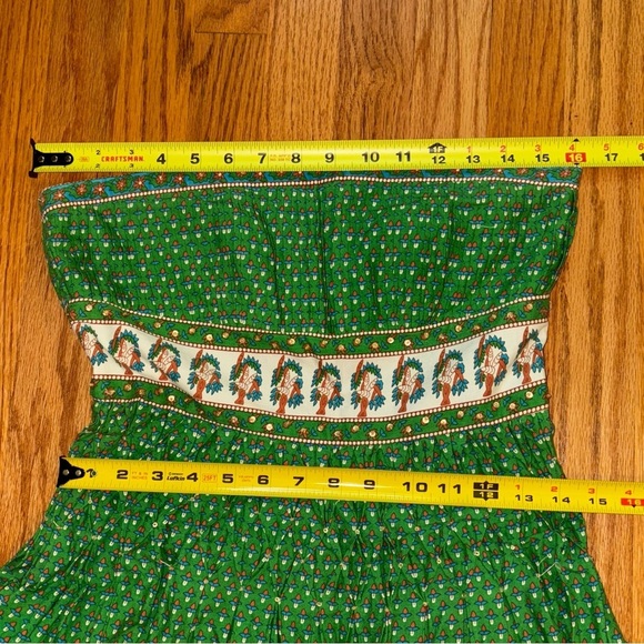 Vintage Bohemian Printed Floral Fit and Flare Strapless Cotton Dress Sequins - Picture 6 of 16